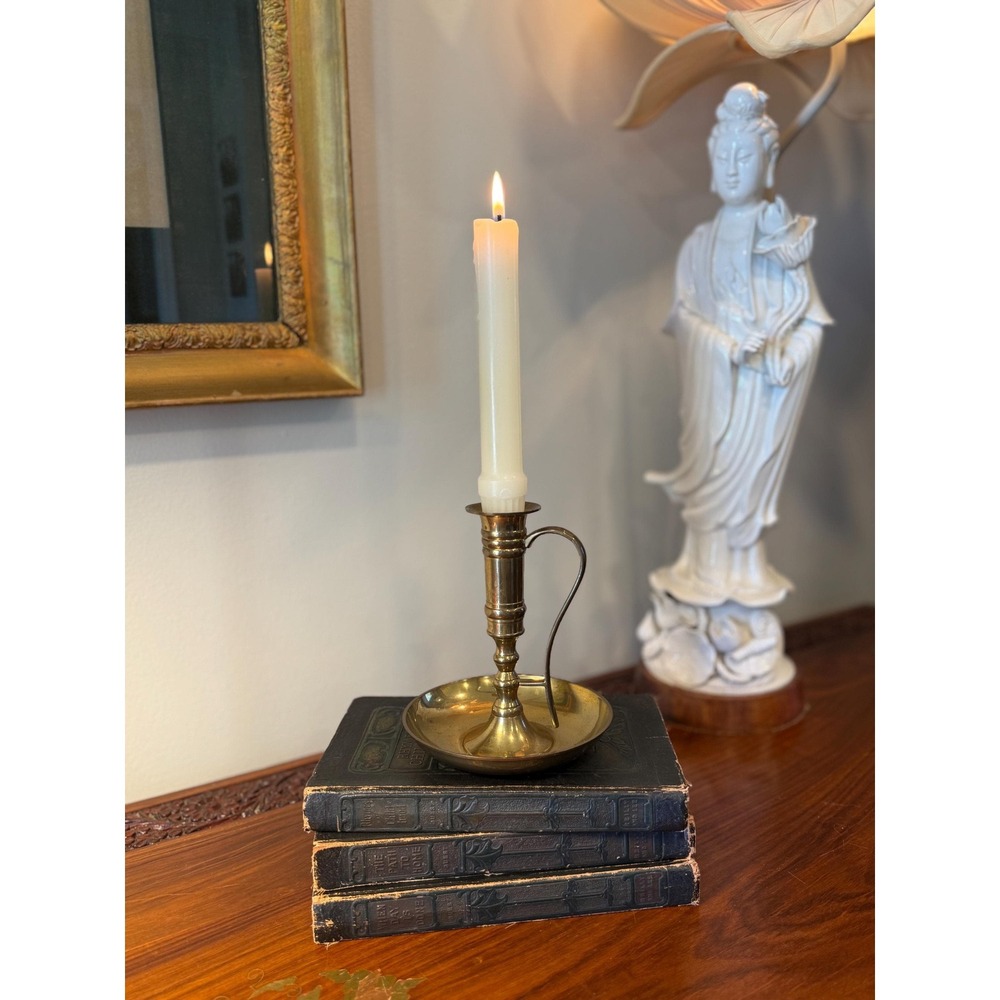 Vintage Brass Chamberstick Candle Holder with Handle, Waccamaw‎ Brass Works